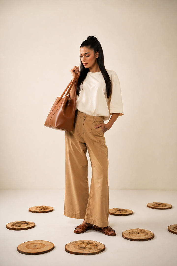 Straight Leg Pants in Beige