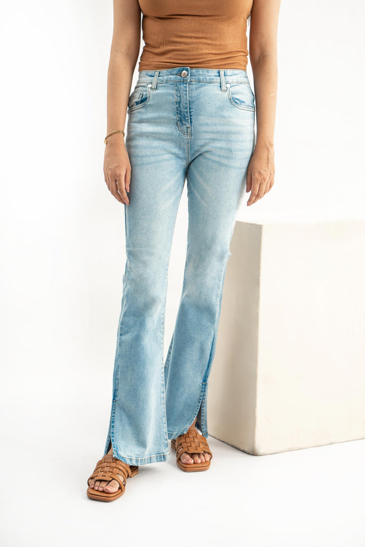 Side Slit Flare-Leg Jeans