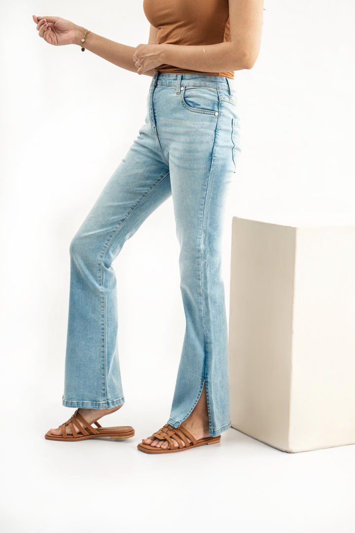 Side Slit Flare-Leg Jeans