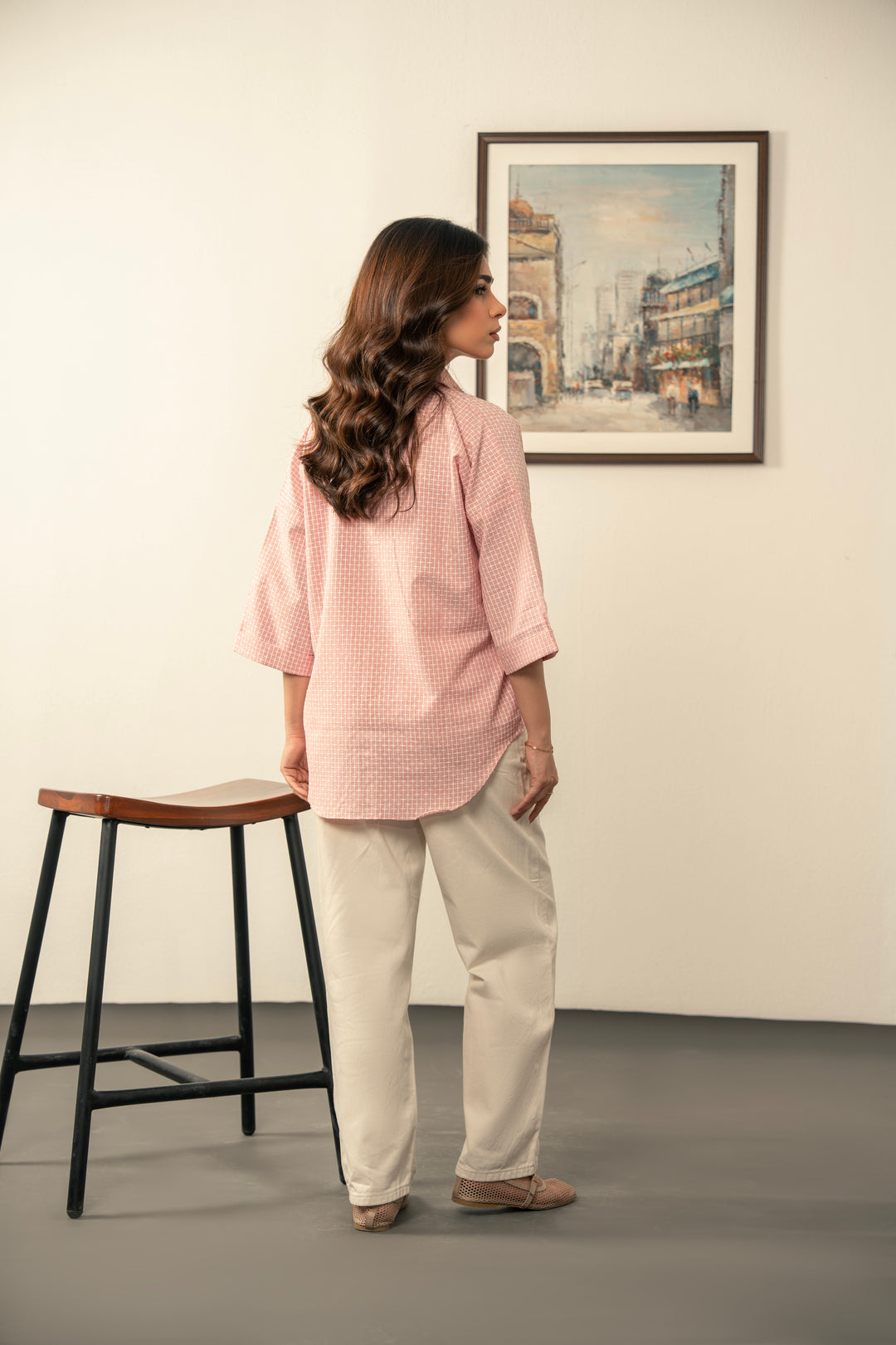 BLUSH GRID SHIRT