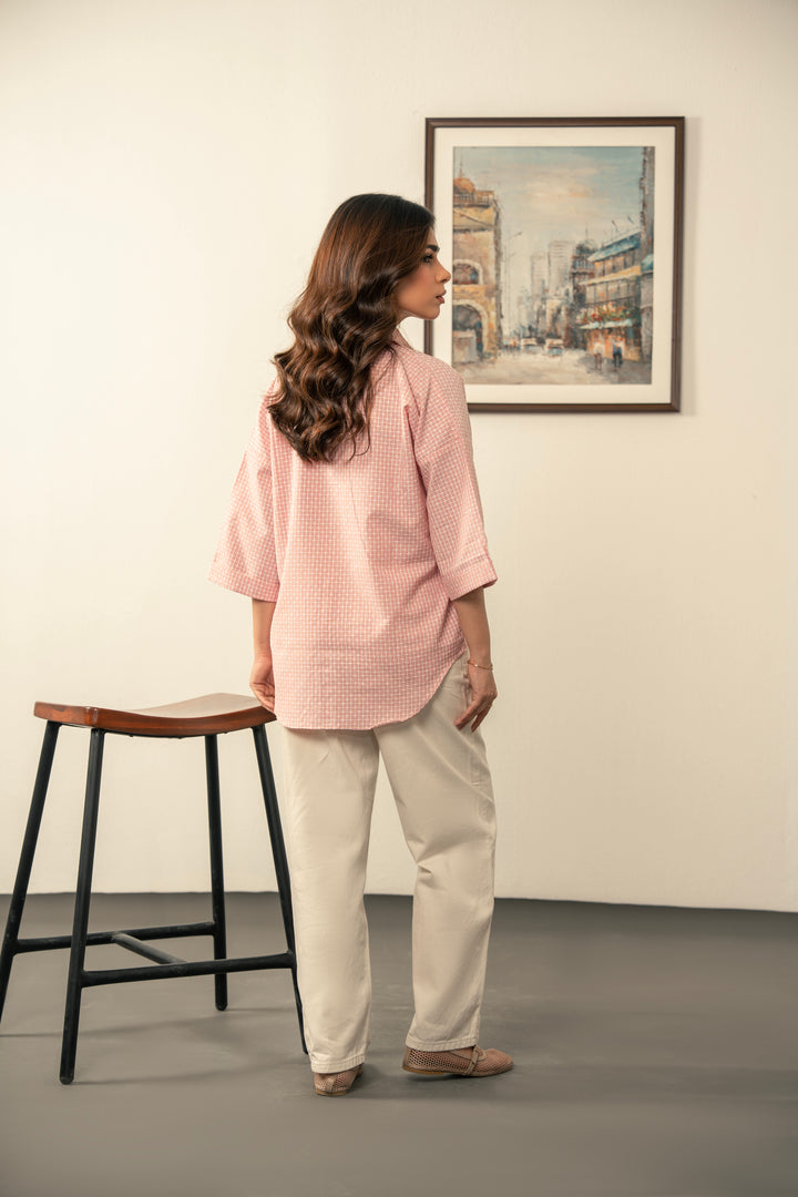BLUSH GRID SHIRT