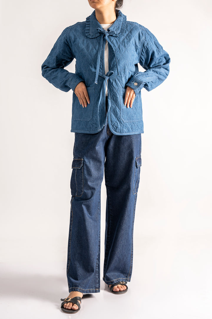 Quilted jacket with tie front