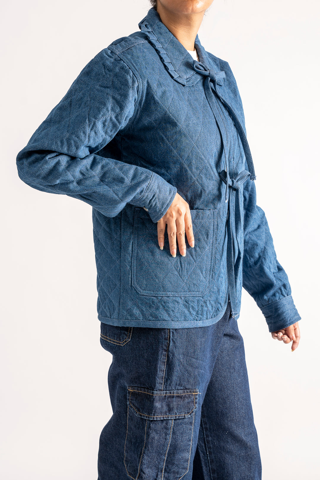 Quilted jacket with tie front