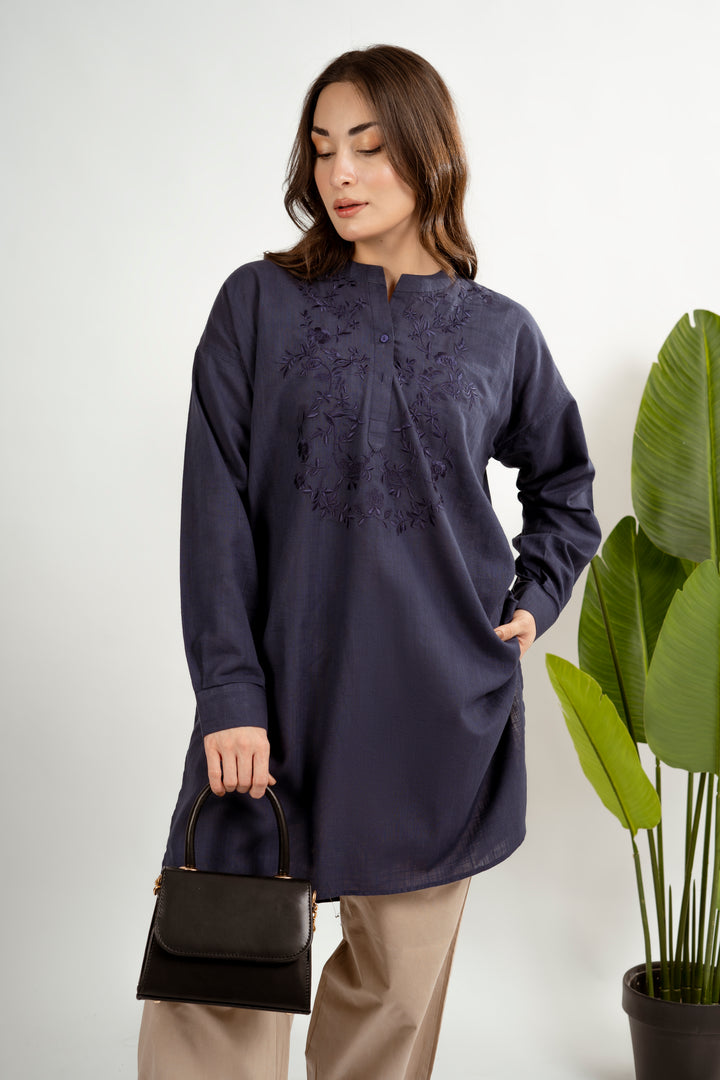 Lead Grey Embroidered Kurta