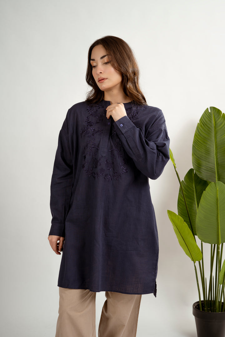 Lead Grey Embroidered Kurta