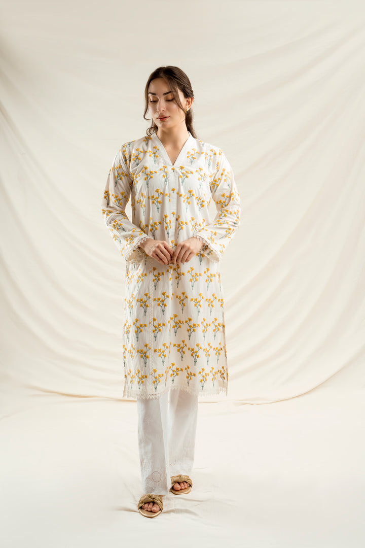 Yellow Floral Embroidered Kurta