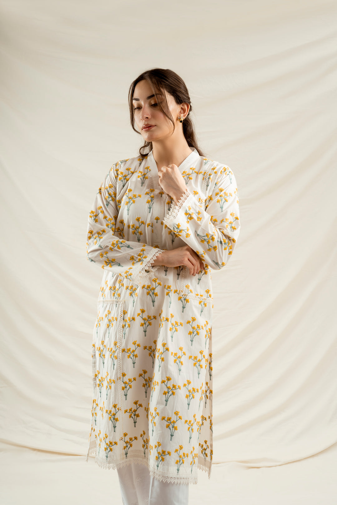 Yellow Floral Embroidered Kurta