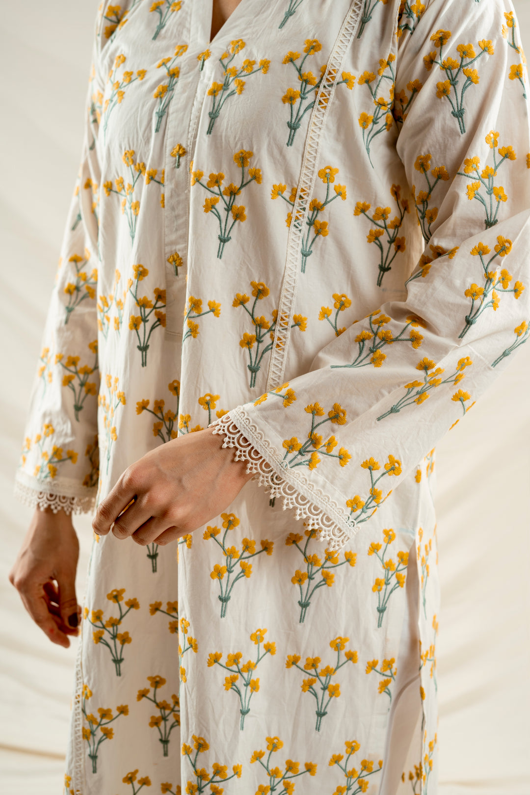 Yellow Floral Embroidered Kurta