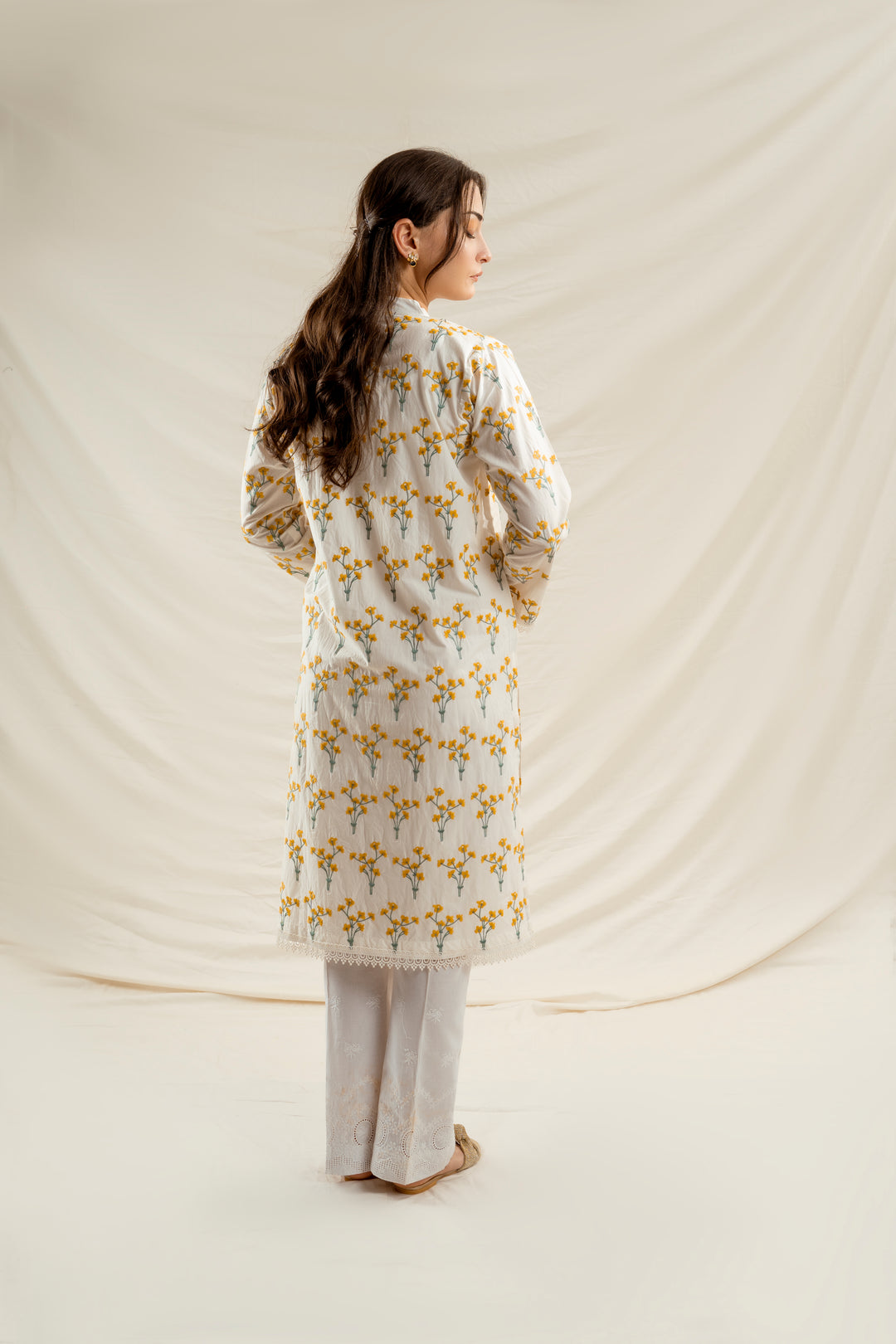 Yellow Floral Embroidered Kurta