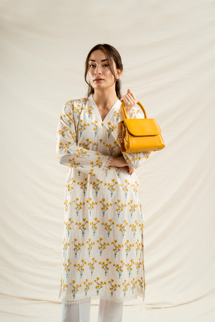 Yellow Floral Embroidered Kurta