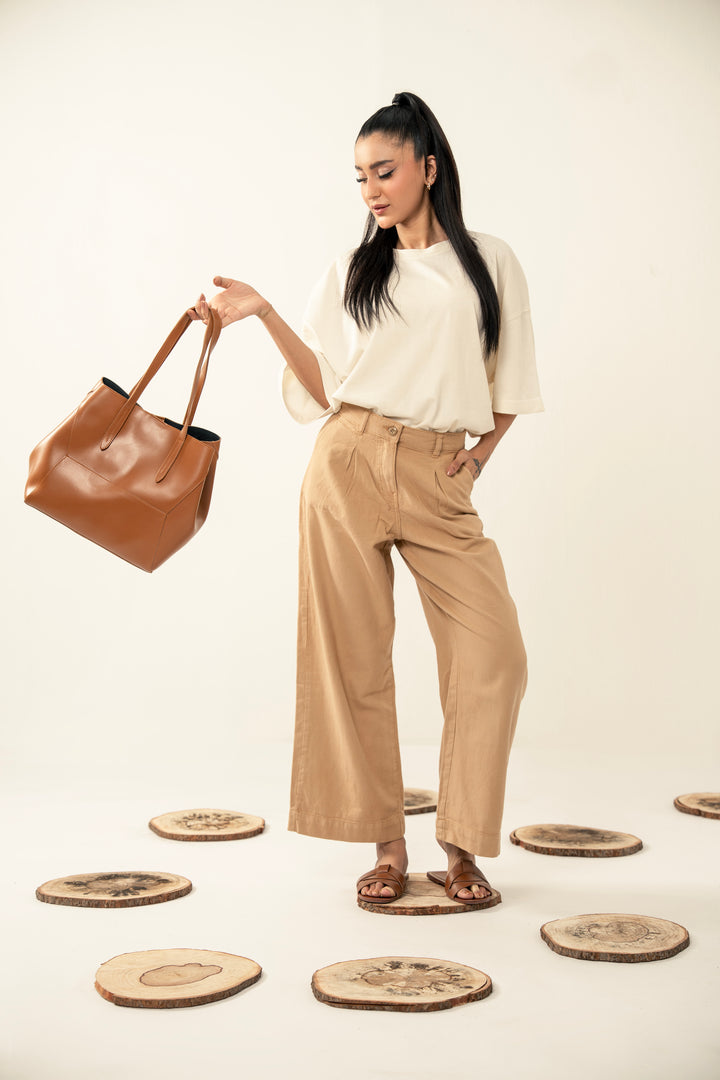 Straight Leg Pants in Beige