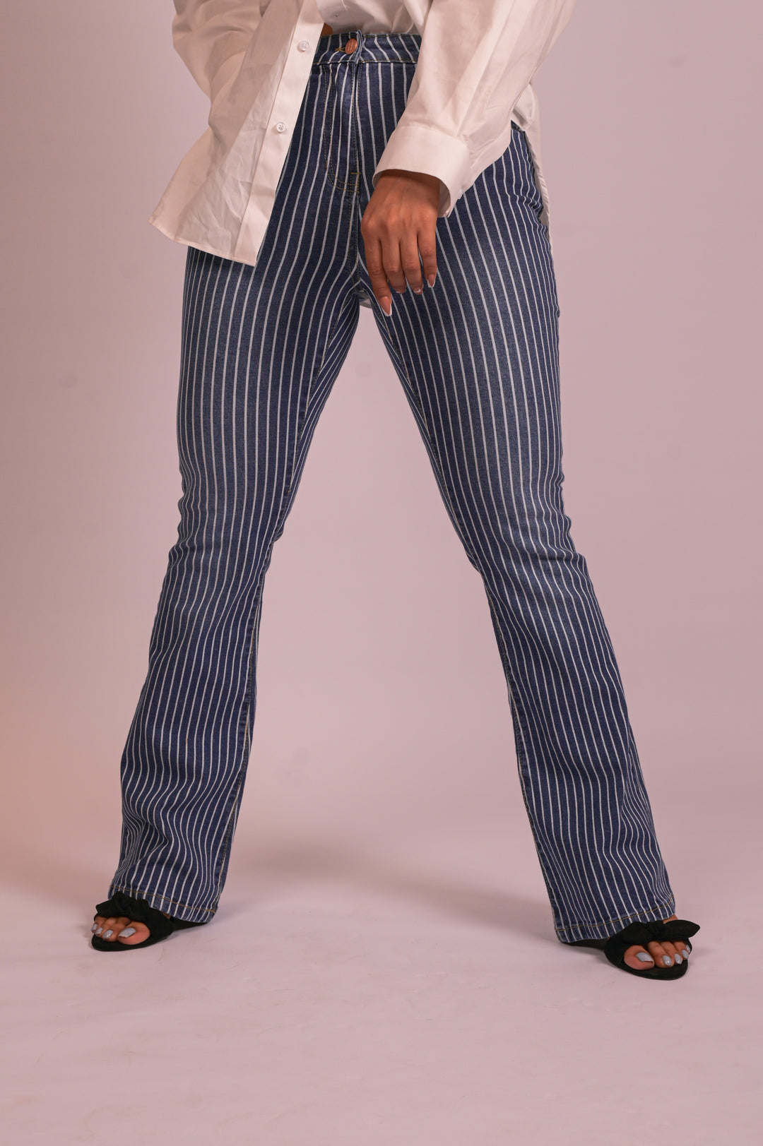Stripped Flare-Leg Jeans